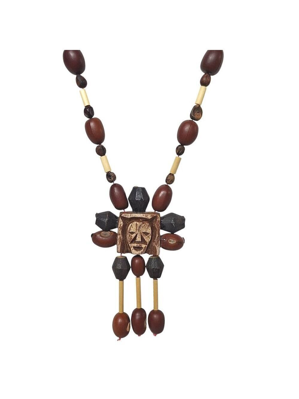 Vintage Tribal Beaded Necklace Face Pendant